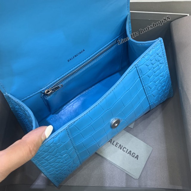 Balenciaga專櫃爆款小號Hourglass手提肩背女包 巴黎世家亮藍色沙漏包 fyj1727